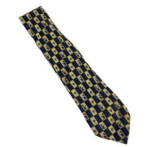 Vintage Disney Navy Blue Check Mickey Mouse 100% Silk Novelty Neck Tie 90s